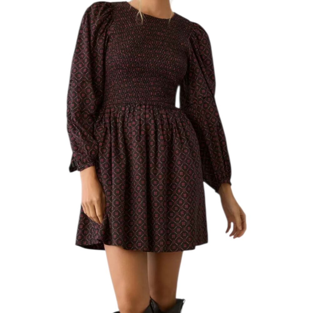 Women's Ciao Lucia Dajana Smocked Mini Dress Long Sleeve Cotton Currant Small S